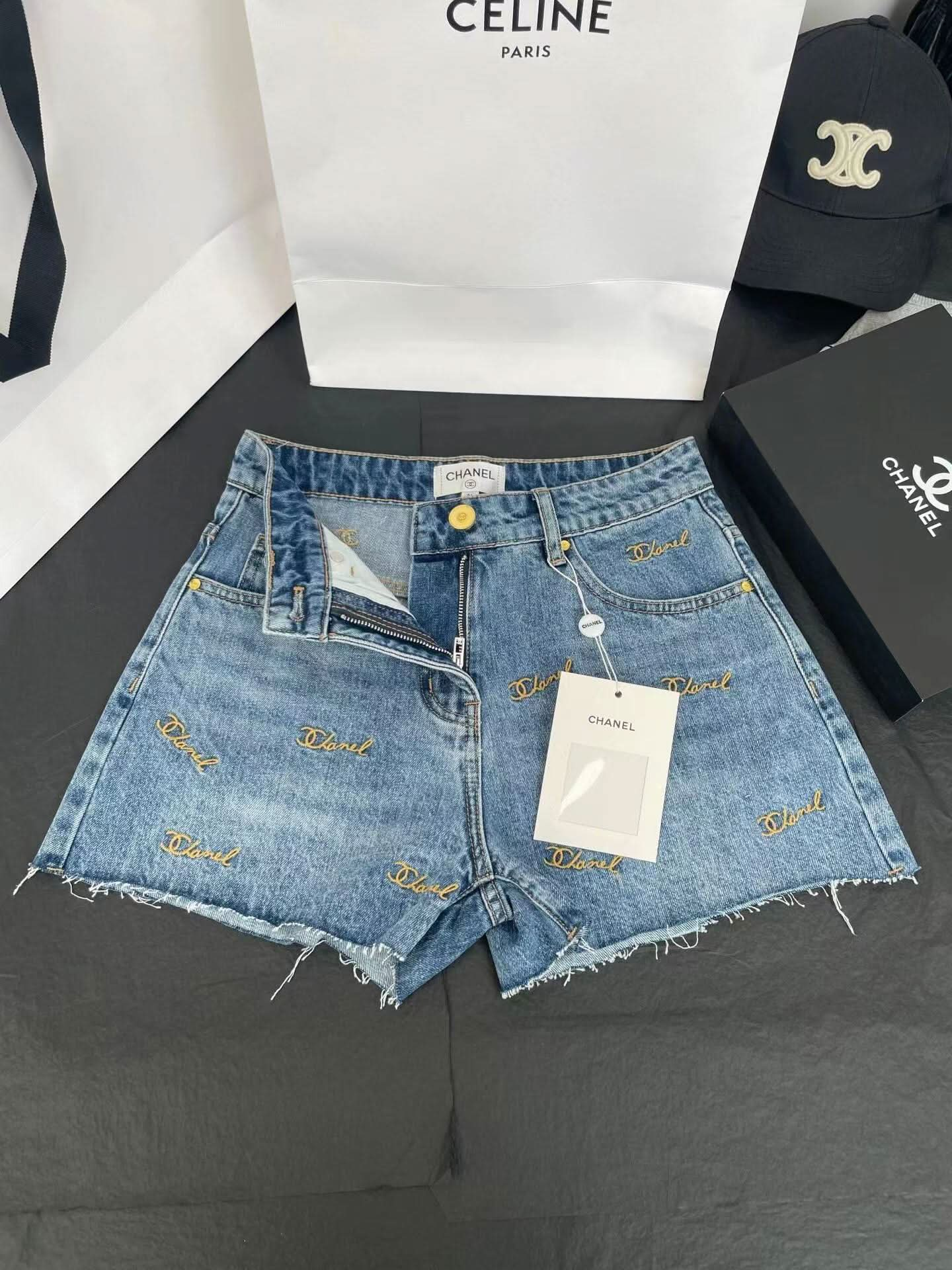 New denim shorts with embroidered logo