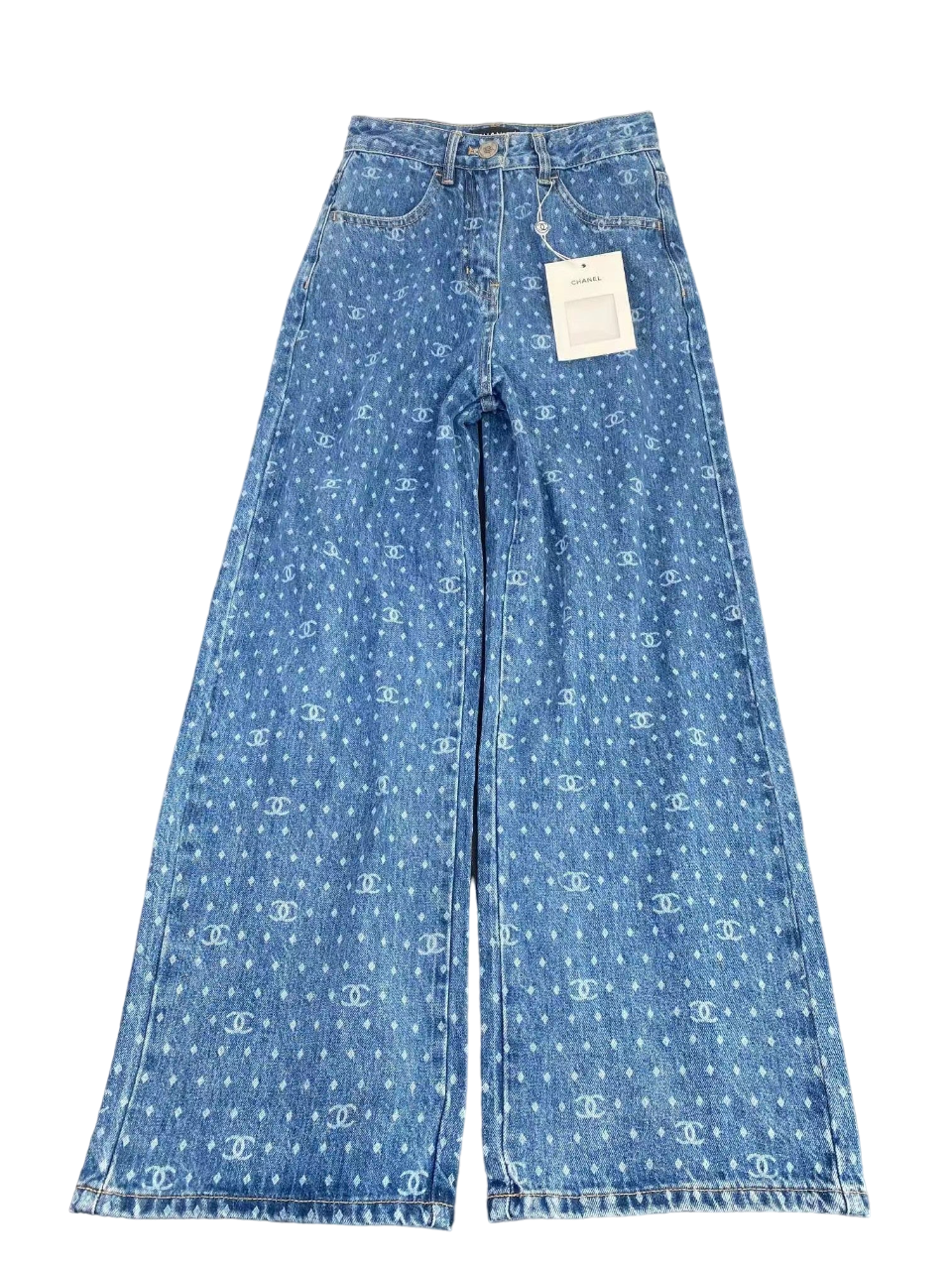 Polka dot logo print wide-leg straight-leg jeans