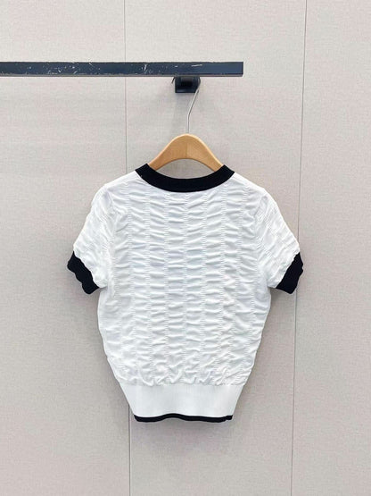 New contrast color pleated knitted short sleeves