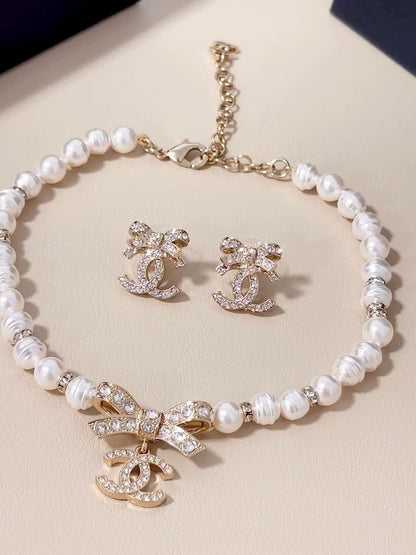 New Bow Diamond Pearl Necklace