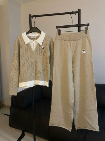 2025 sweater fake two piece + casual pants set