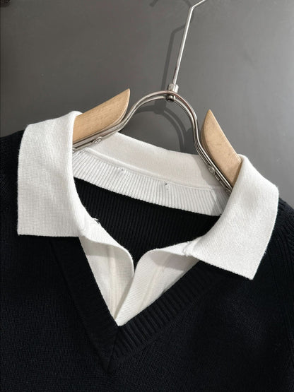 contrast lapel sweater