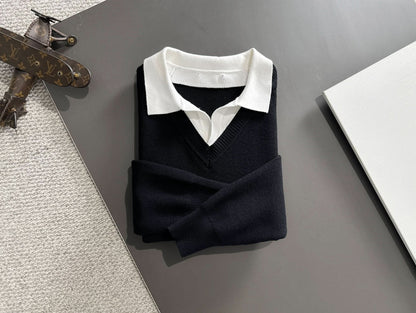 contrast lapel sweater