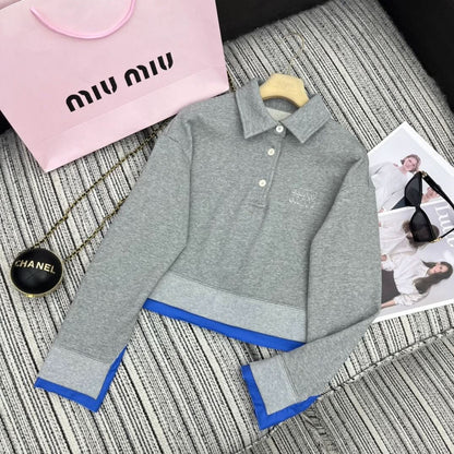 MIU25 Early Spring Blue Lapel Sweatshirt - Silhouette Atelier 