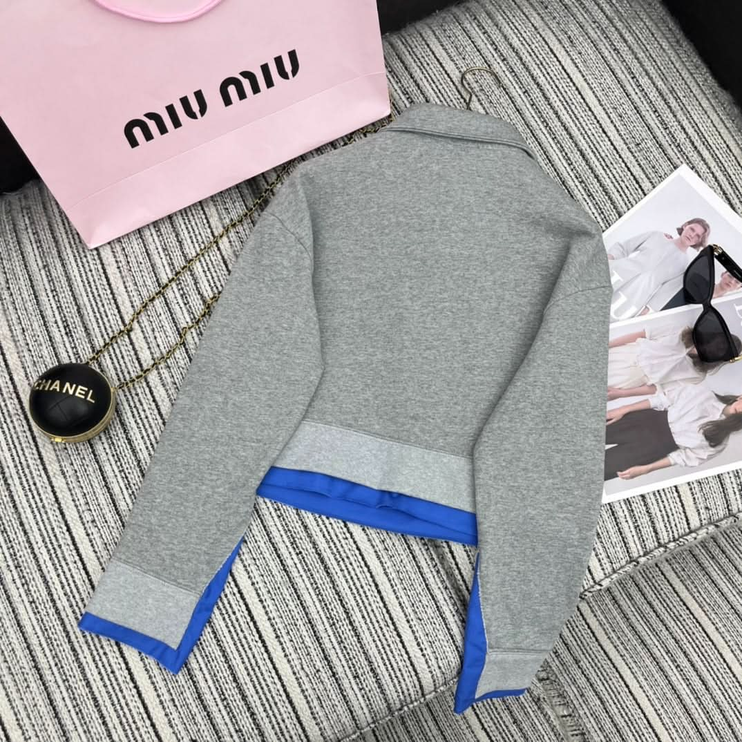 MIU25 Early Spring Blue Lapel Sweatshirt - Silhouette Atelier 