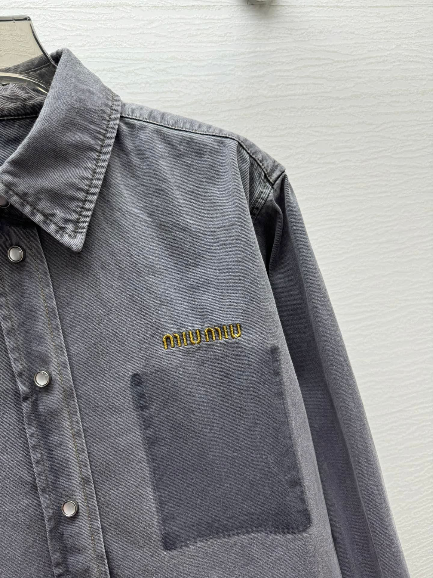 MIU- Early Spring College Style Lapel Denim Shirt - Silhouette Atelier 