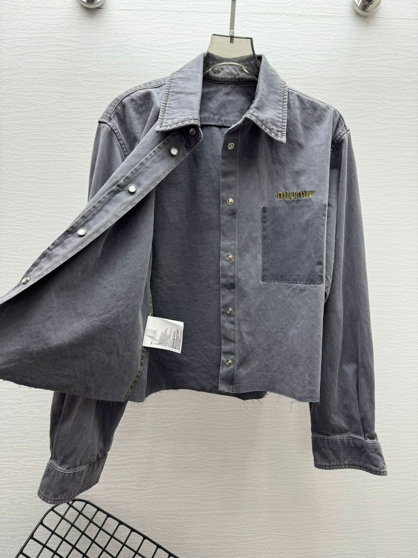 MIU- Early Spring College Style Lapel Denim Shirt - Silhouette Atelier 