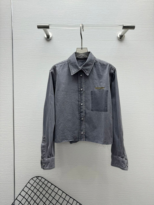 MIU- Early Spring College Style Lapel Denim Shirt - Silhouette Atelier 