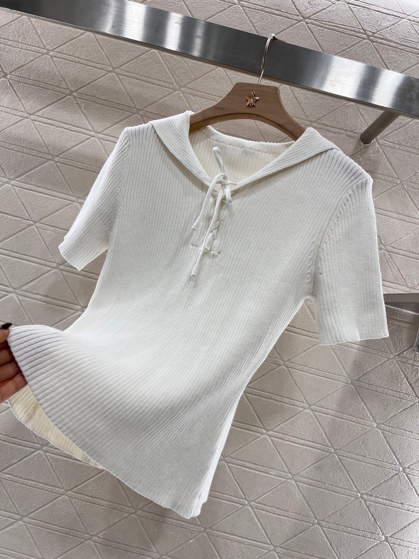 High-end temperament shawl collar knitted T-shirt