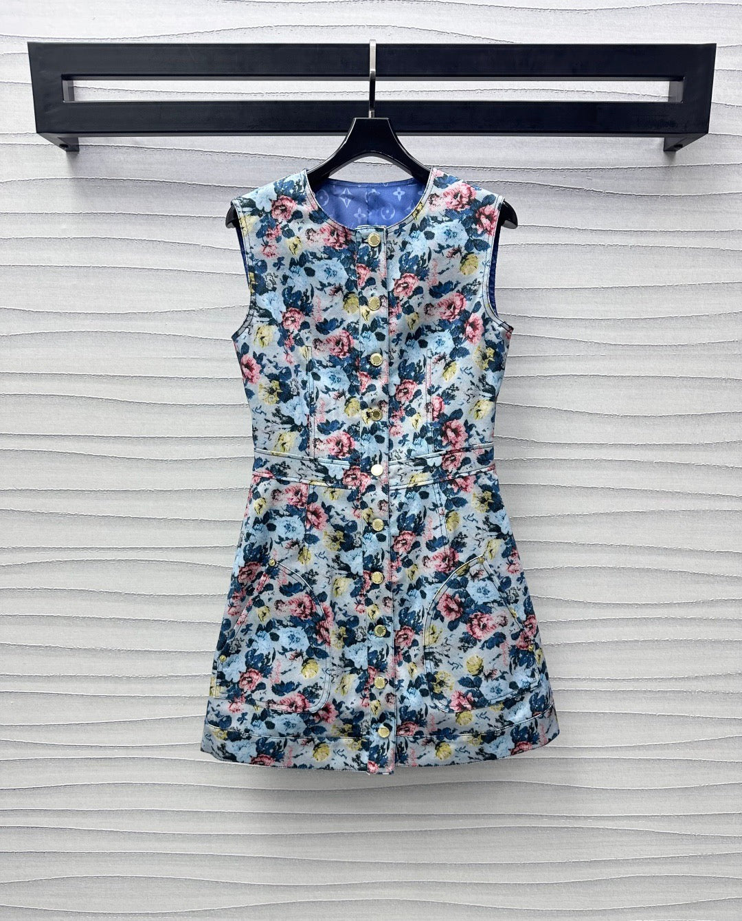 Floral Print Denim Vest Dress