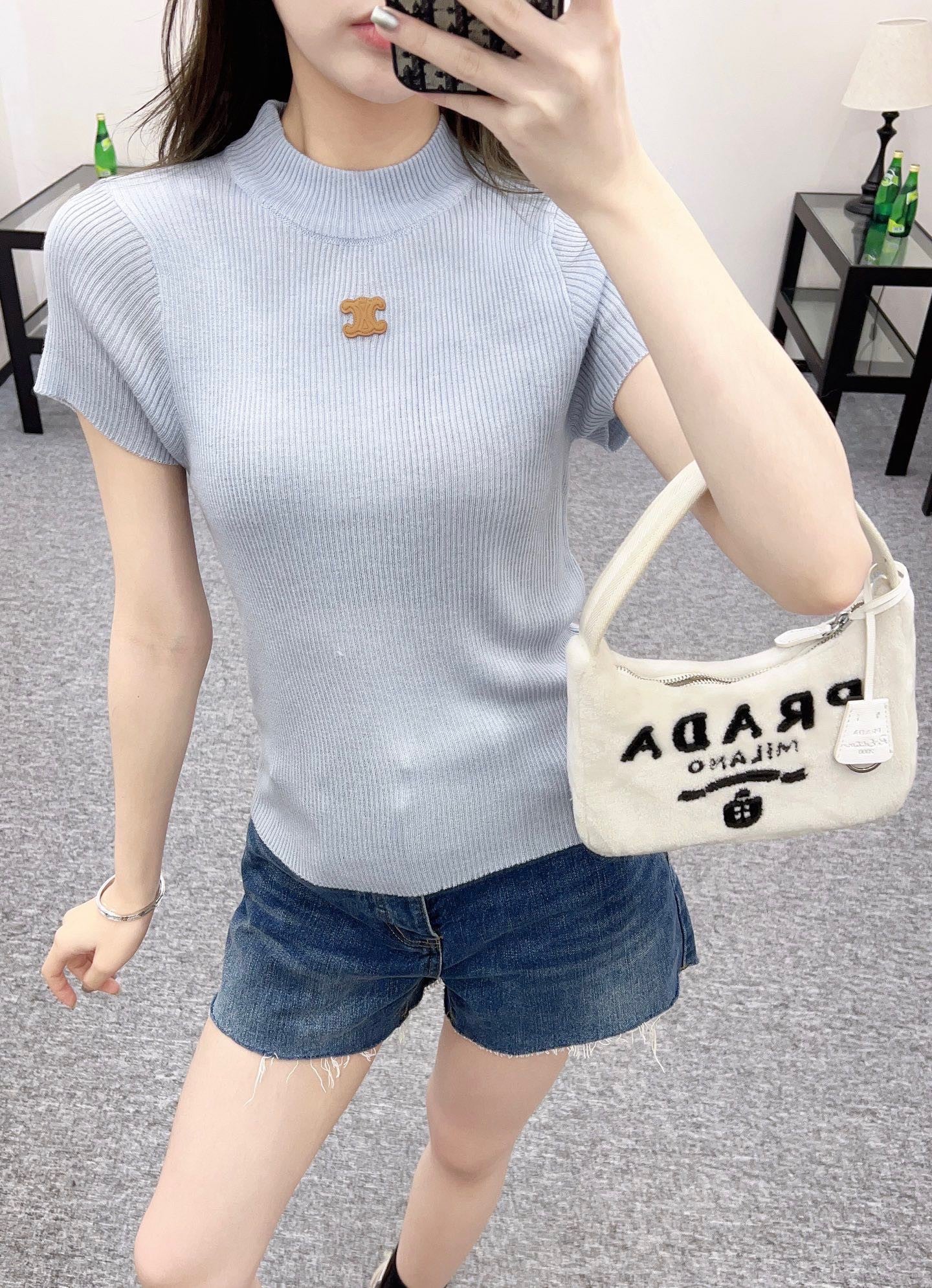 25ss new wool yarn material slim fit fashion knitted T-shirt