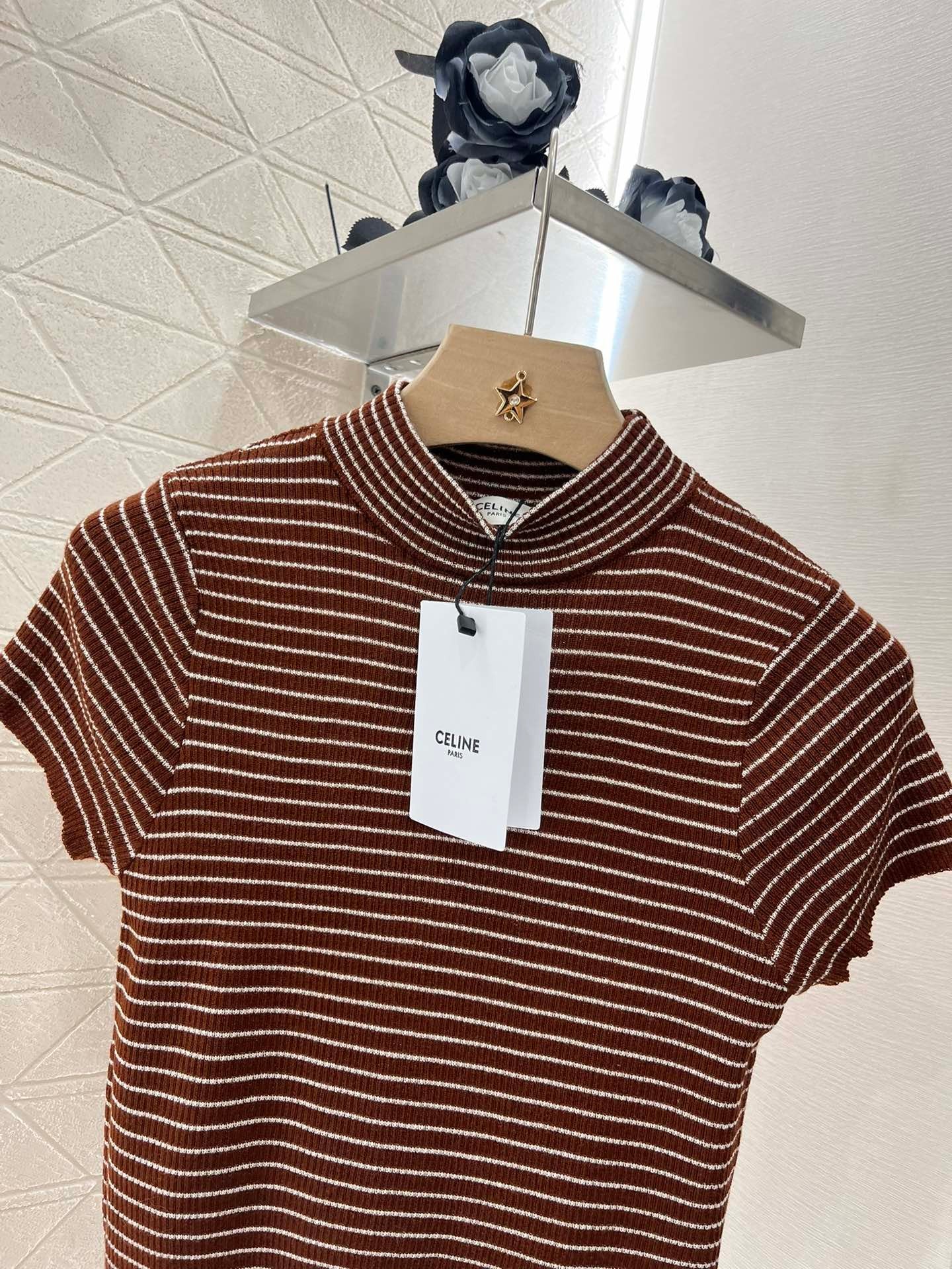 25ss new wool yarn material slim fit fashion striped knitted T-shirt