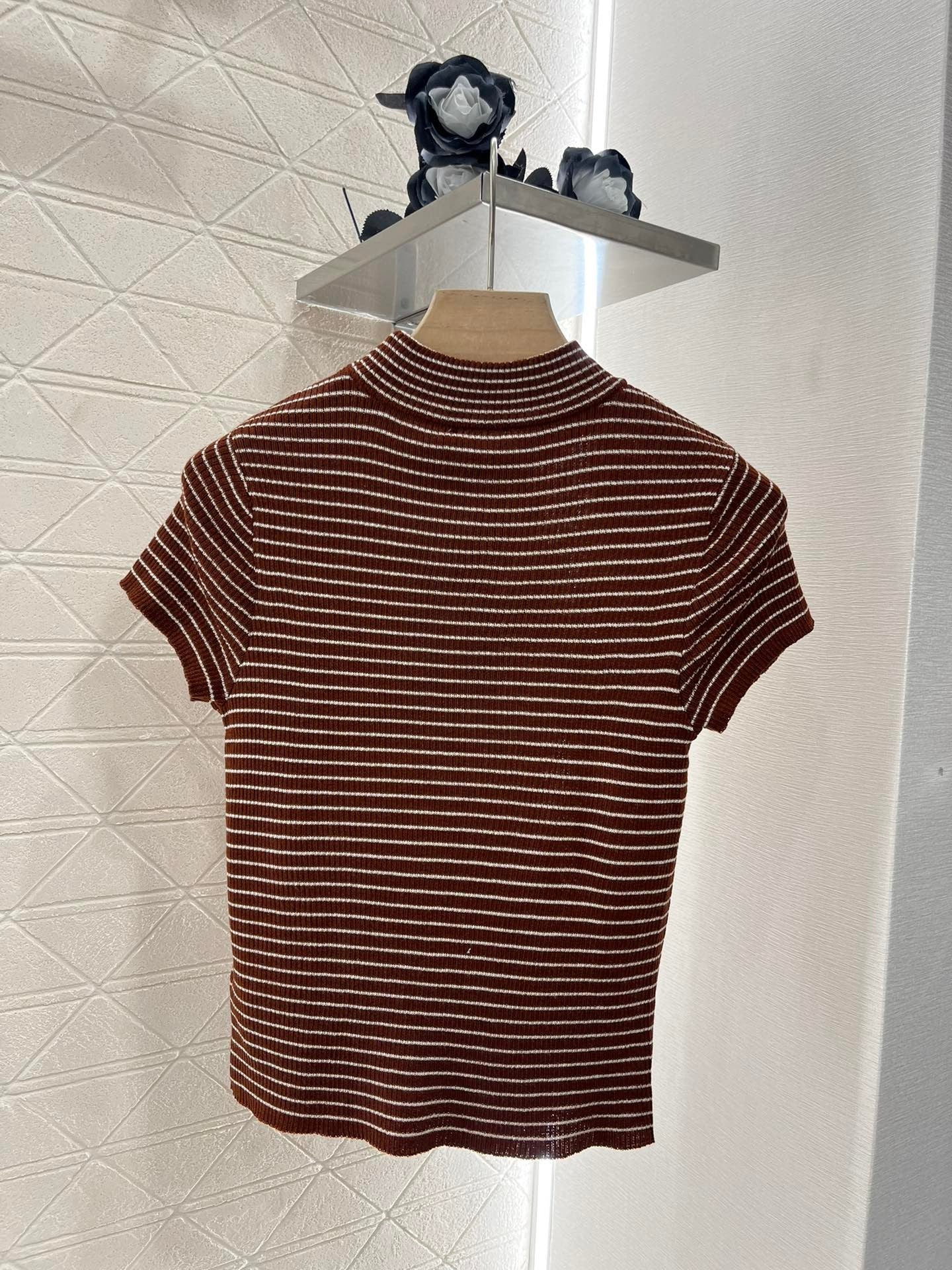 25ss new wool yarn material slim fit fashion striped knitted T-shirt