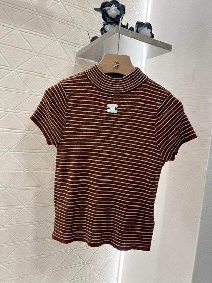 25ss new wool yarn material slim fit fashion striped knitted T-shirt