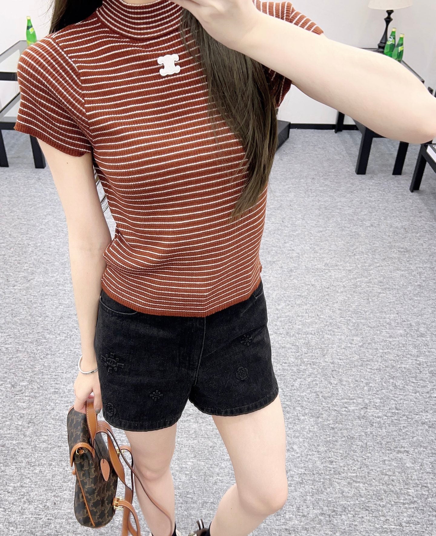 25ss new wool yarn material slim fit fashion striped knitted T-shirt