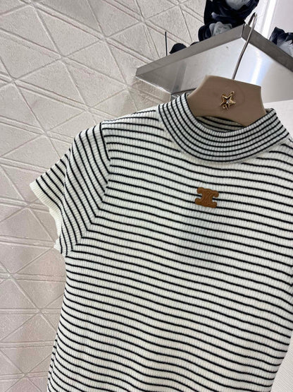 25ss new wool yarn material slim fit fashion striped knitted T-shirt