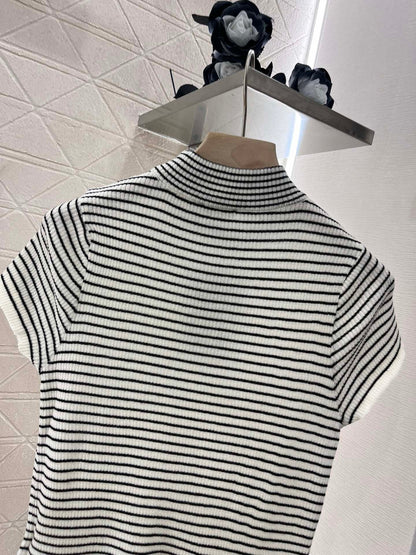 25ss new wool yarn material slim fit fashion striped knitted T-shirt