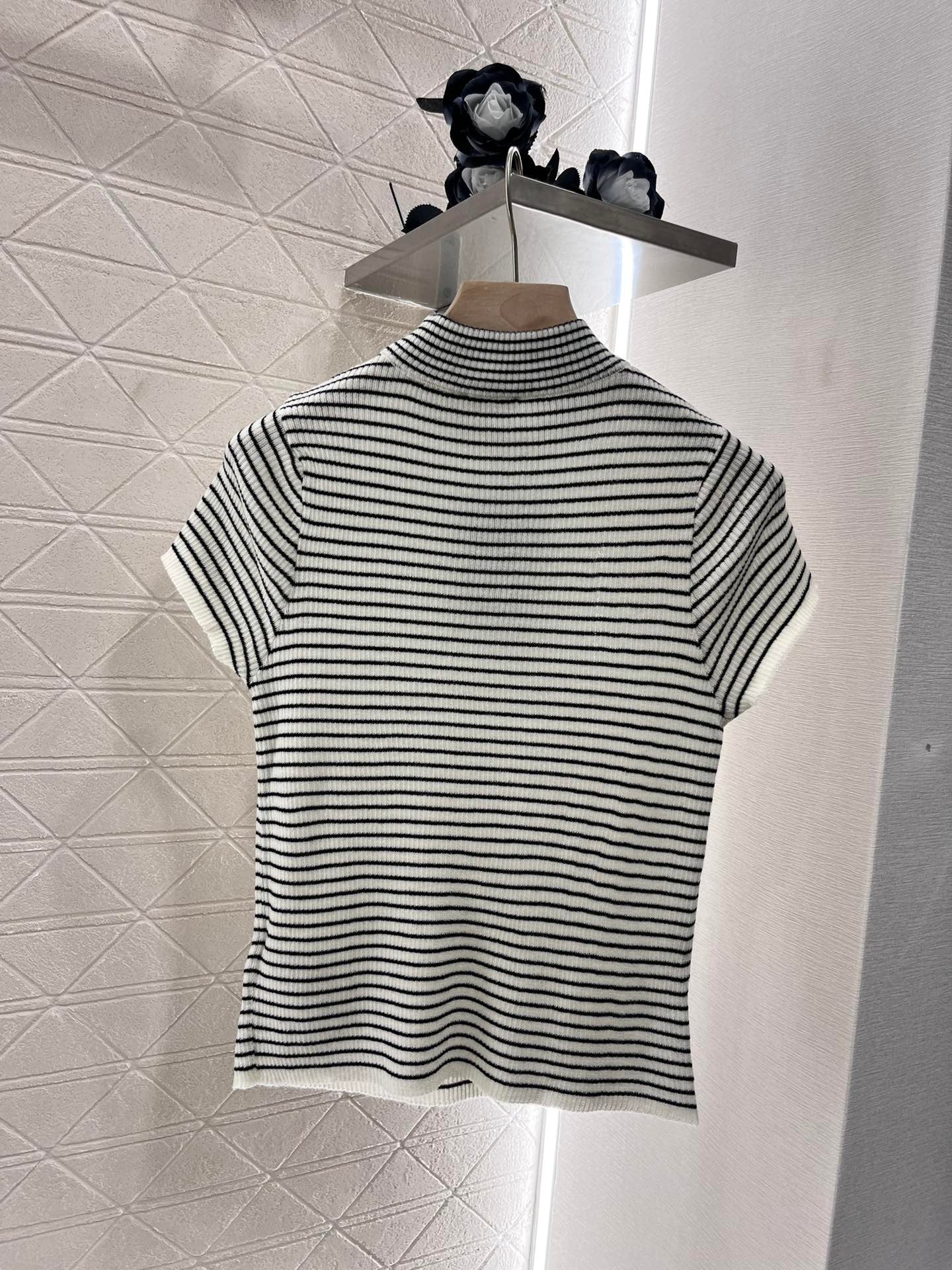 25ss new wool yarn material slim fit fashion striped knitted T-shirt