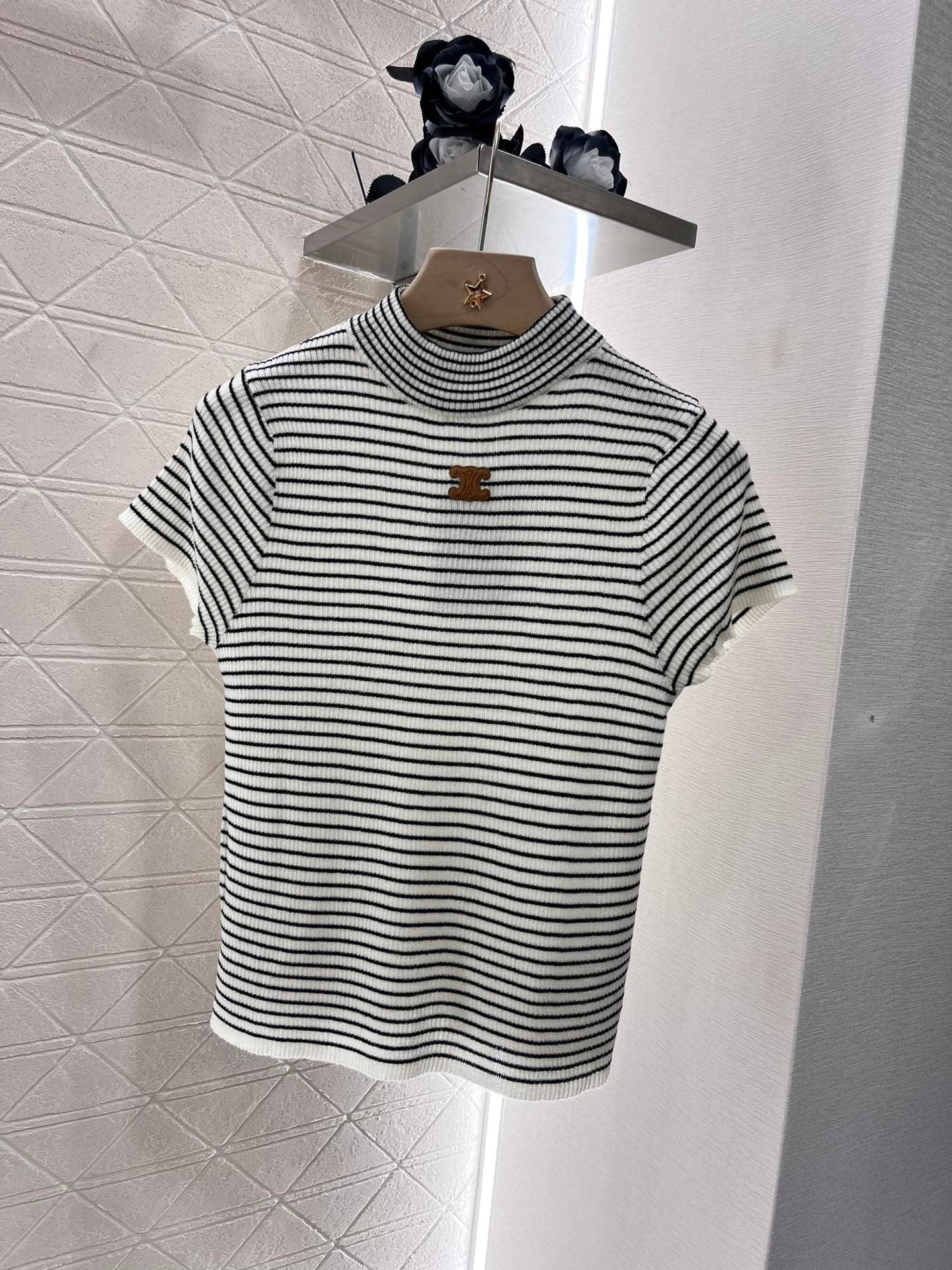 25ss new wool yarn material slim fit fashion striped knitted T-shirt