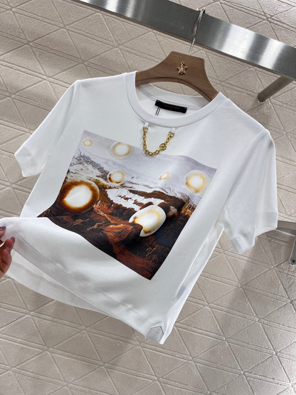 25ss new original cotton material printed fashion short T-shirt