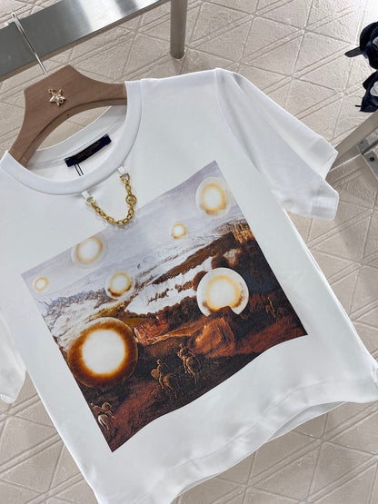 25ss new original cotton material printed fashion short T-shirt