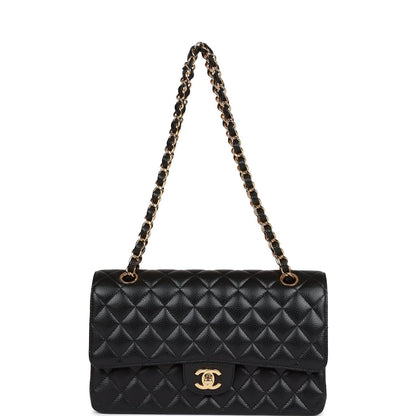 Medium Classic Double Flap Bag Black Caviar Gold Hardware（15.5×25.5×6.5cm）