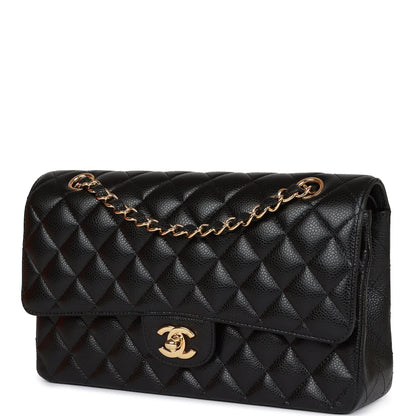 Medium Classic Double Flap Bag Black Caviar Gold Hardware（15.5×25.5×6.5cm）