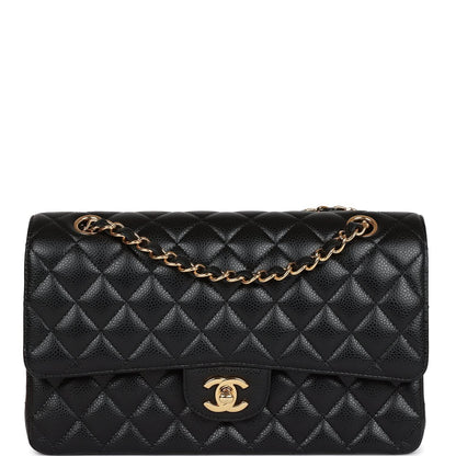 Medium Classic Double Flap Bag Black Caviar Gold Hardware（15.5×25.5×6.5cm）