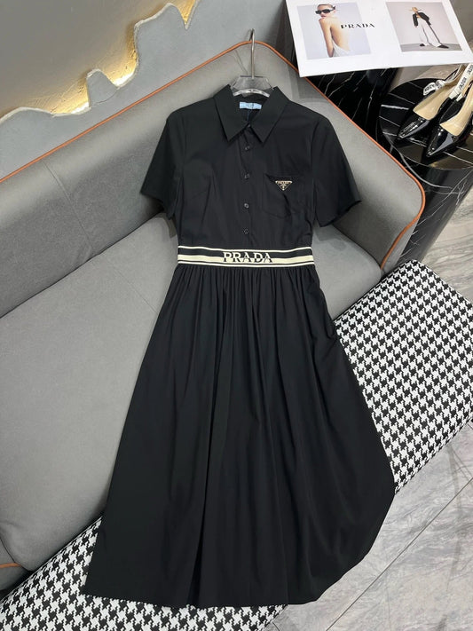 New style triangle logo letter ribbon waist design dress