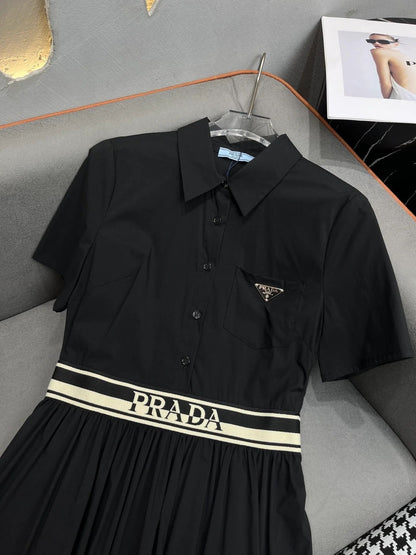 New style triangle logo letter ribbon waist design dress