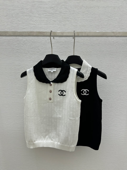 Lapel knitted sleeveless vest-AL