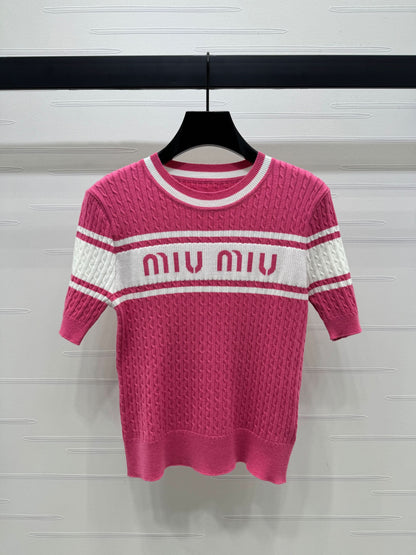 MIU-Color Block Striped Knit Short Sleeve - Silhouette Atelier 