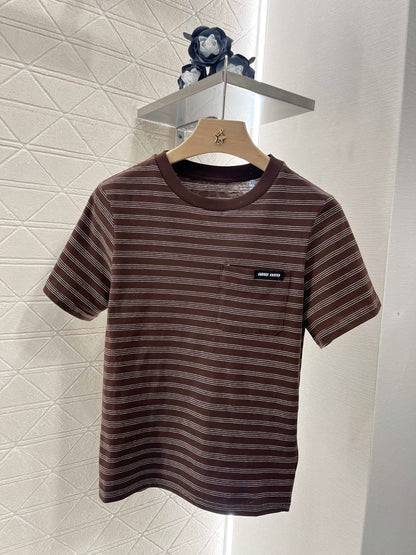 MIU-Round Neck Striped T-shirt - Silhouette Atelier 