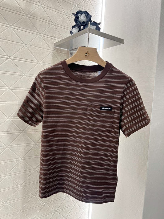 MIU-Round Neck Striped T-shirt - Silhouette Atelier 