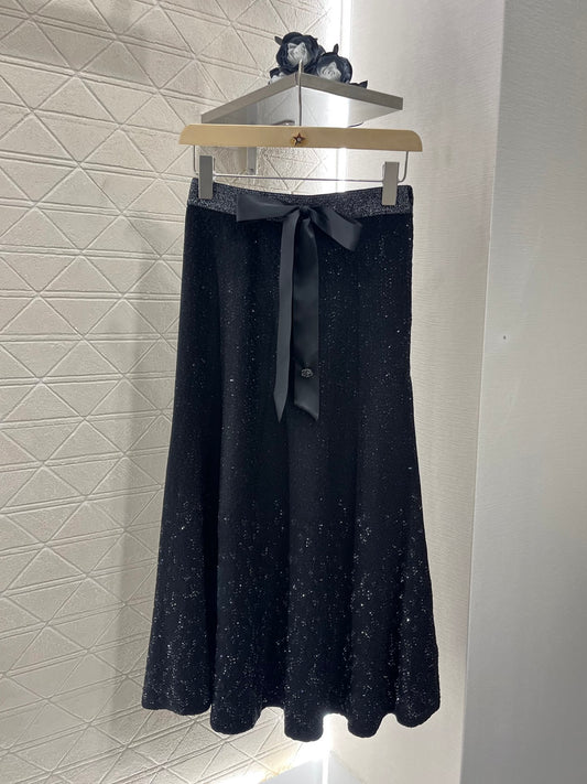 Bowknot Sequined High Waist Umbrella Skirt