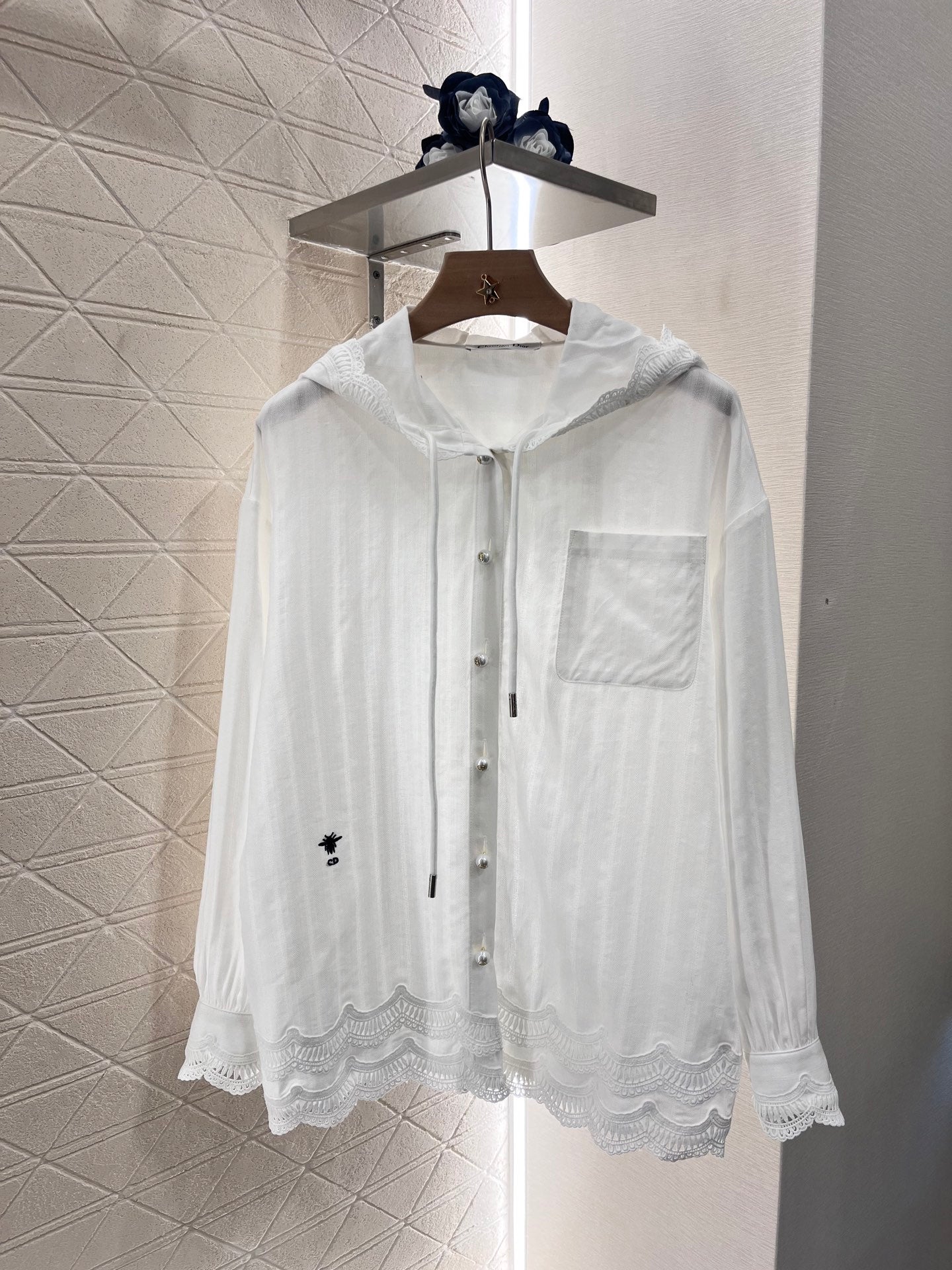 Hooded lace shirt jacket