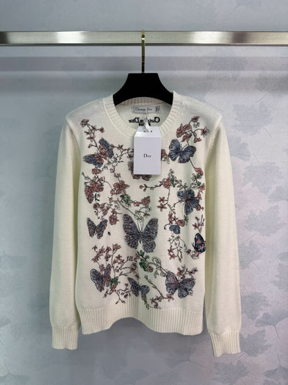 Dio Butterfly Floral Embroidered Sweater - Silhouette Atelier 