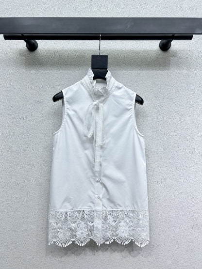 Chane-Lace Trim Sleeveless Blouse - Silhouette Atelier 