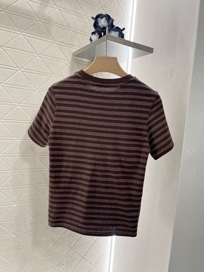 MIU-Round Neck Striped T-shirt - Silhouette Atelier 