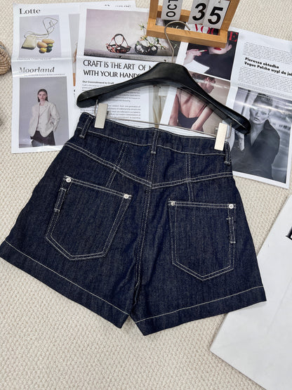 Leather brand denim shorts