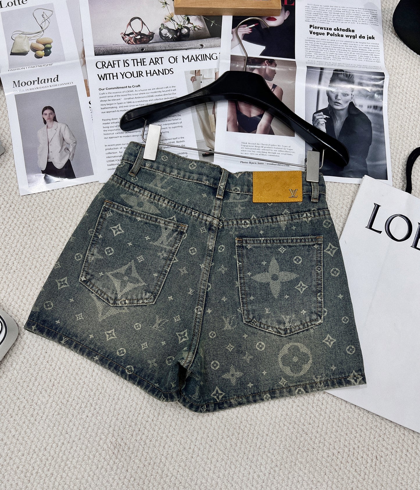 Laser-burned logo denim shorts