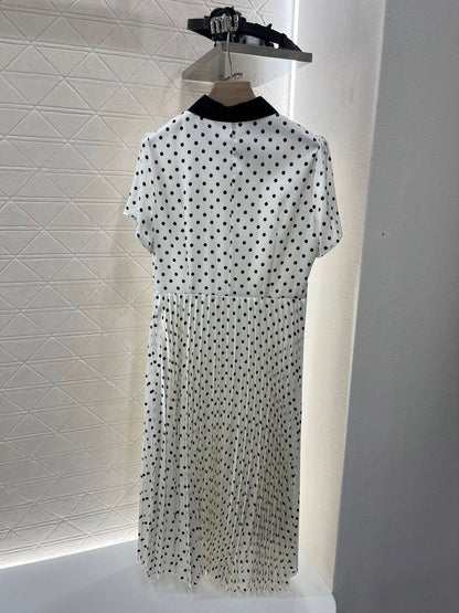 Miu Miu Belted Polka Dot Pleated Dress - Silhouette Atelier 