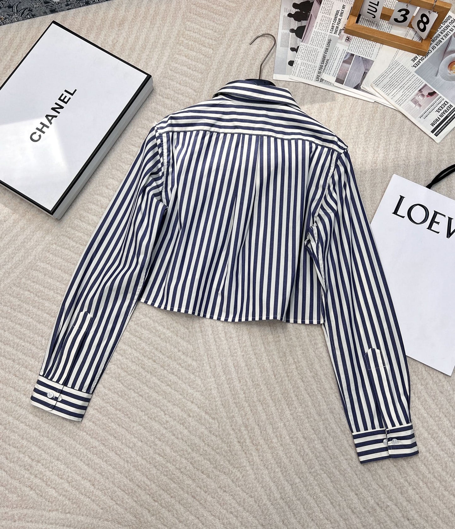 MIU-Striped Embroidered Letter Shirt - Silhouette Atelier 