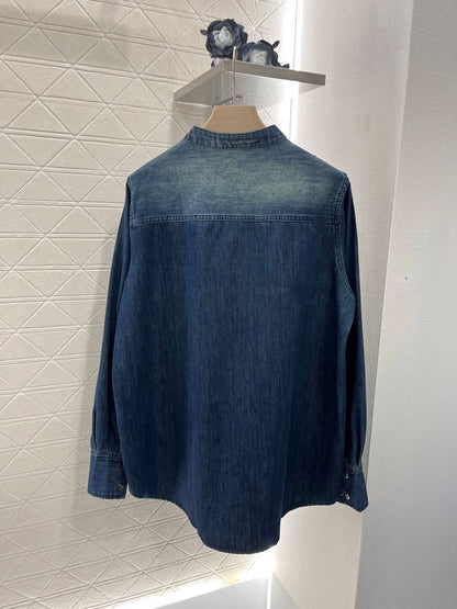 Miu Miu Vintage Washed Denim Shirt with Crystal Details - Silhouette Atelier 