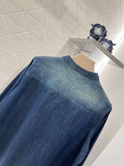 Miu Miu Vintage Washed Denim Shirt with Crystal Details - Silhouette Atelier 