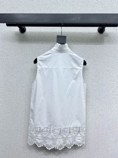 Chane-Lace Trim Sleeveless Blouse - Silhouette Atelier 