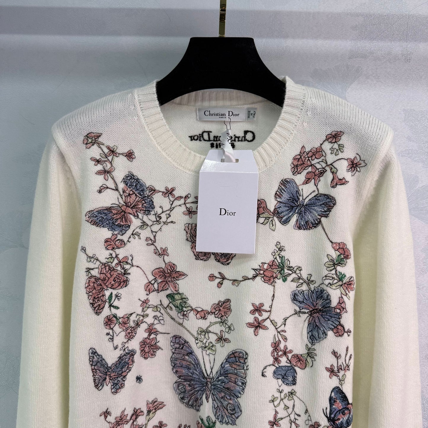 Dio Butterfly Floral Embroidered Sweater - Silhouette Atelier 