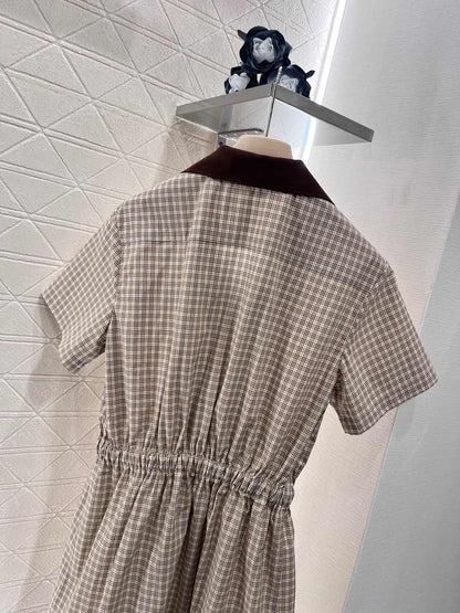 MIU-Checkered Short-Sleeve Shirt Dress - Silhouette Atelier 