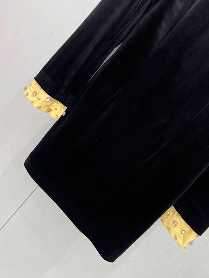 Saintlauren-Gold Velvet Contrast Beaded Long Sleeve Dress-YY - Silhouette Atelier 