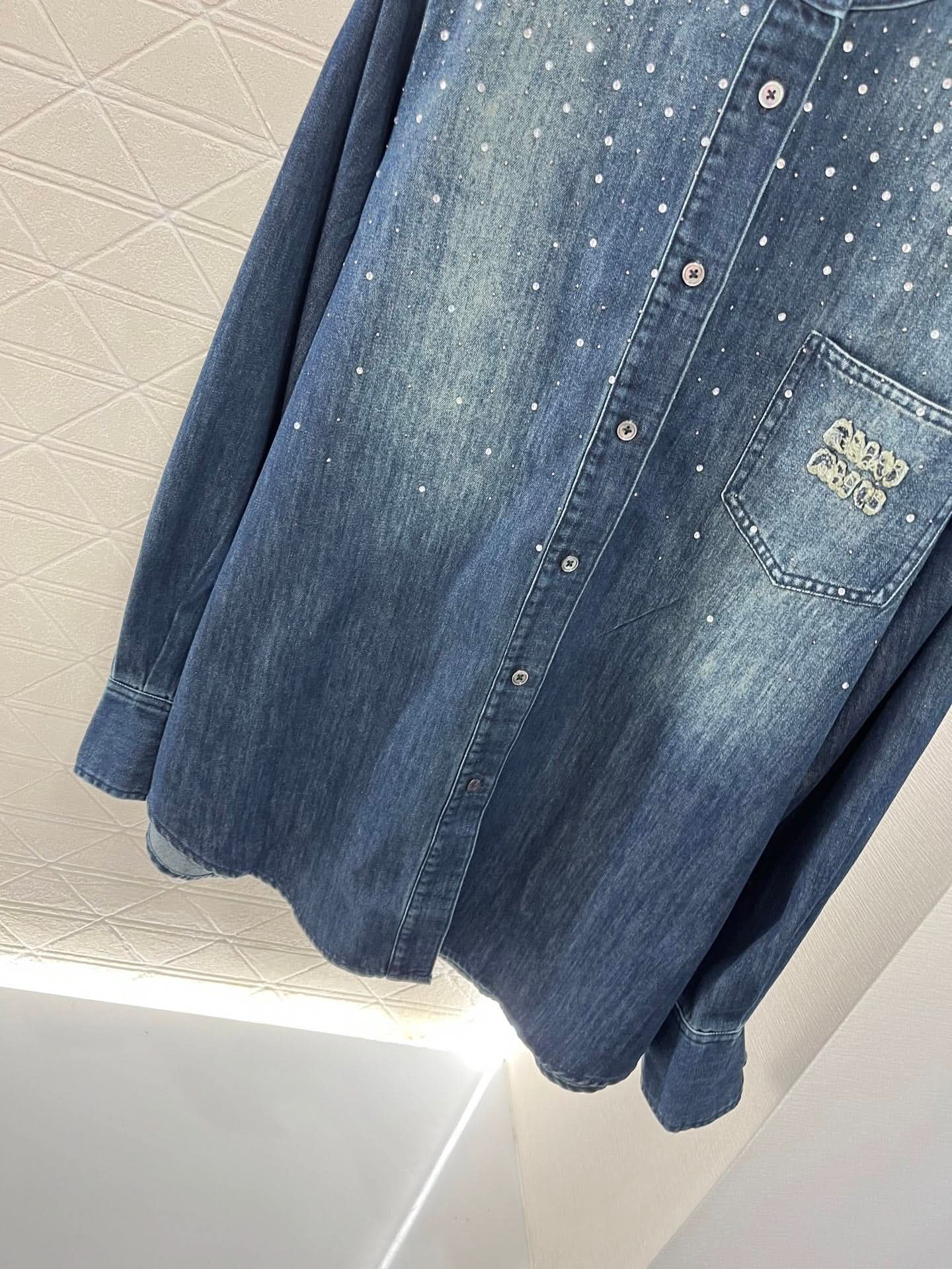 Miu Miu Vintage Washed Denim Shirt with Crystal Details - Silhouette Atelier 